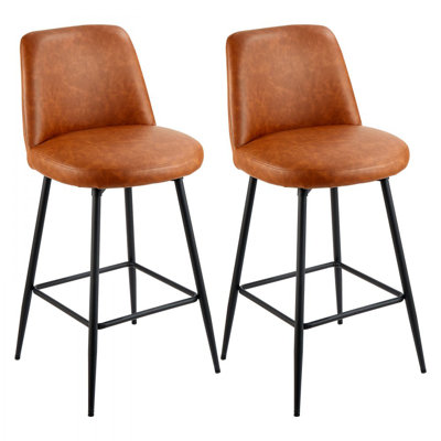 Bar Stool, Counter Height Swivel Stools, Modern PU Leather Counter Barstool with Backrest and Metal Legs, Armless Bar Chair, Island Barstool for Kitch by George Oliver