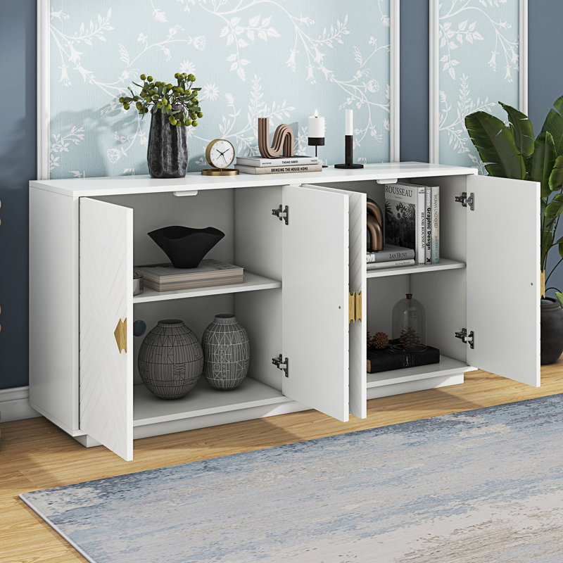 Buffet de 60 po Jadynn, table de buffet, crédence de bureau à quatre portes, Blanc