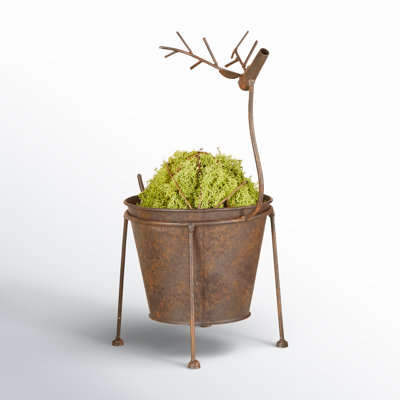 Tall Reindeer Metal Pot Planter