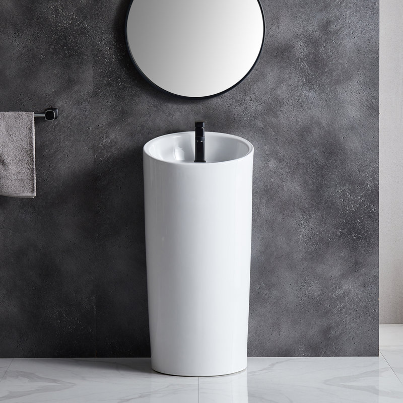 Reno 38" Tall Vitreous China Circular One-Piece Freestanding Pedestal Bathroom Sink with Overflow