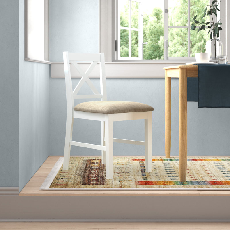 Chaise d'appoint en bois massif Kalisz, Beige foncé, Blanc