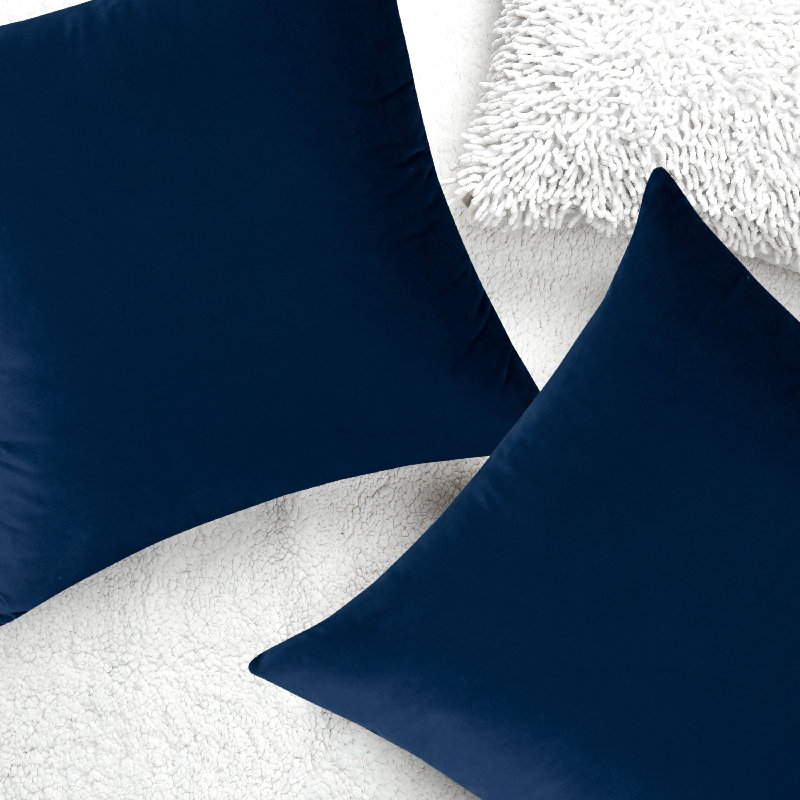 Ensemble de 2 housses de coussin en velours de couleur unie, H 20 po x l 20 po, Bleu marine