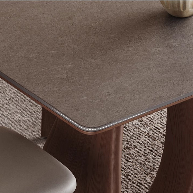 62.99"Nordic minimalist brown solid wood rectangular stone slab dining table, 29.53" H x 62.99" W x 31.5" D