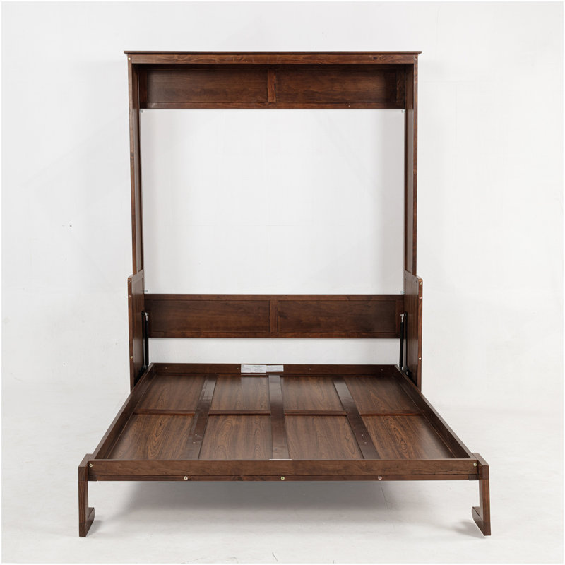 Grand lit escamotable en bois, lit escamotable mural peu encombrant, armoire murale, avec vérins à gaz, noyer
