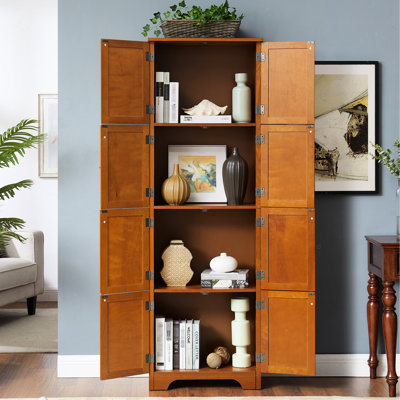 72.4" Tall Storage Cabinet In Oak, 8 Doors And 4 Shelves. For Living, Kitchen, Dining Room, Office. Smooth Surface, Strong Base Shelves Oak Cabinet, Tall. Different Spaces. Robust Build