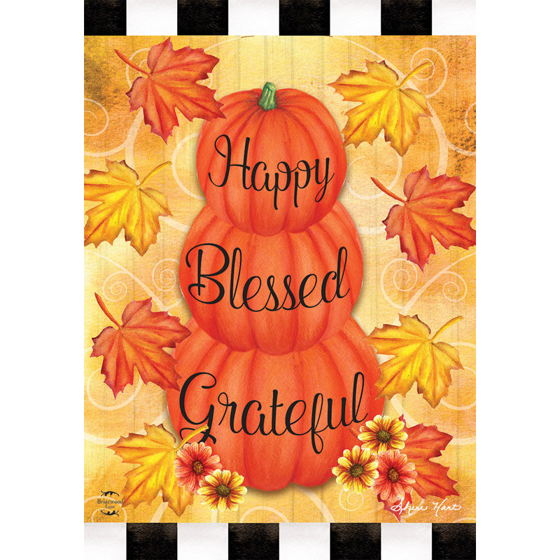 Drapeau de jardin «Happy Blessed Grateful Autumn», Orange/jaune