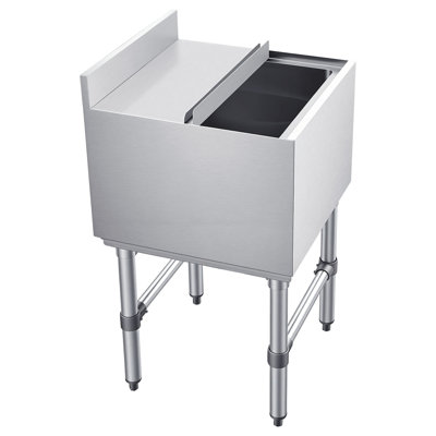 Commercial Ice Bin, 49.4 Qt Max Capacity, 18 x 18 x 33 Inch Stainless Steel Ice Chest with Sliding Lid and Bottle Holders, Cooler Cart Cocktail Unit for Bar Restaurant Pub, NSF Certified