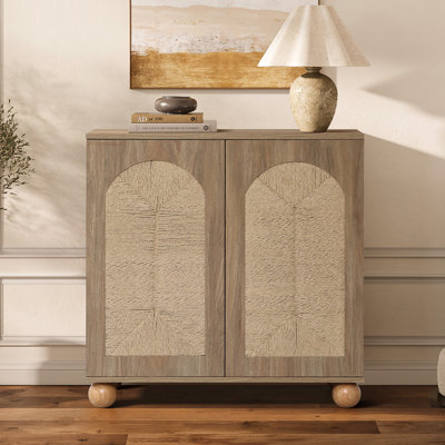 2-Door Natural Oak Finish Manufactured Wood Cabinet with Pine Round Ball Legs by George Oliver