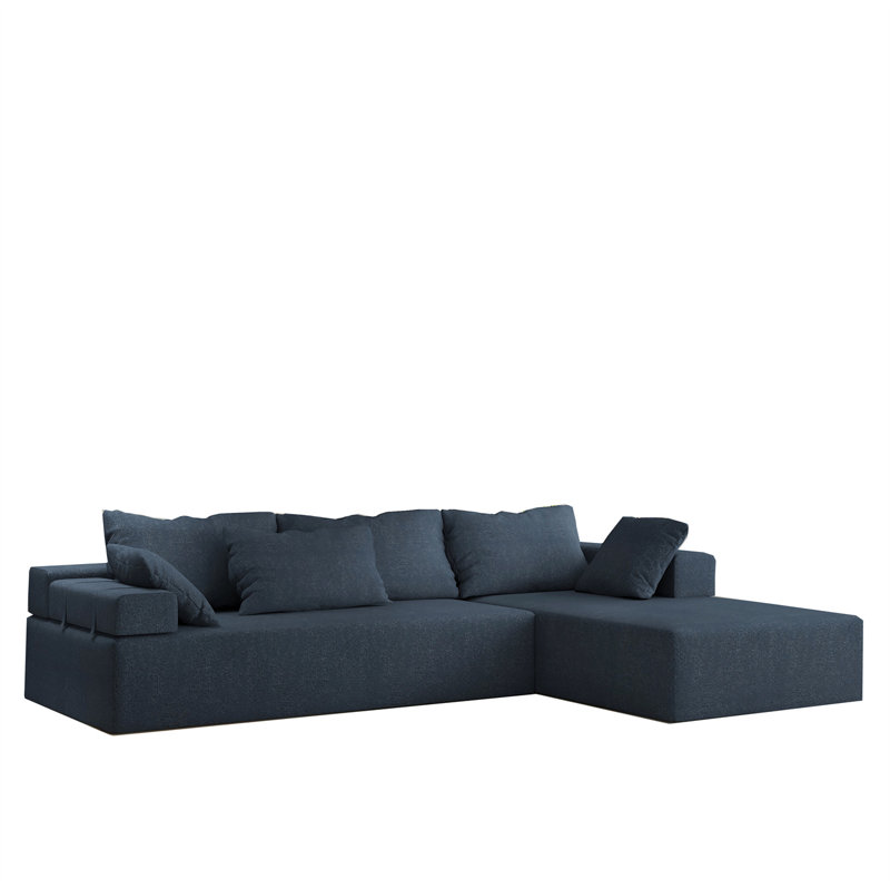 Boneless Upholstered Sectional Sofa, Blue Chenille
