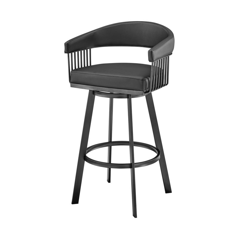 Tabouret de bar pivotant en similicuir Mod, Siège noir / cadre noir, Tabouret de comptoir (siège d'une hauteur de 26 p