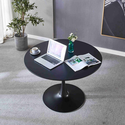 Table de salle à manger Mid-Century pour 4 à 6 personnes avec plateau rond en MDF, table de salle à manger à piédestal et table basse de loisirs