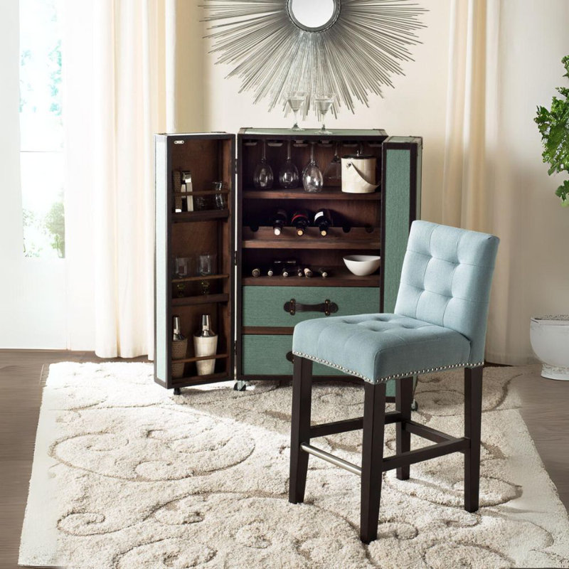 Tabouret de bar 30 po avec cadre en bois massif durable Thompson, Mélange de polyester bleu ciel