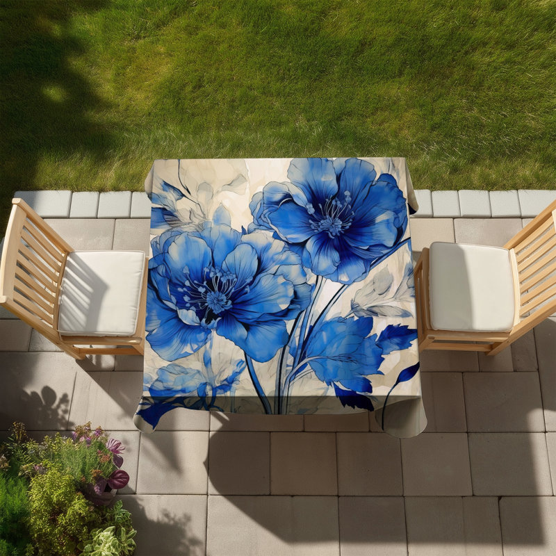 Flooded Flowers Blue Tablecloth | Indoor/Outdoor Home Decor