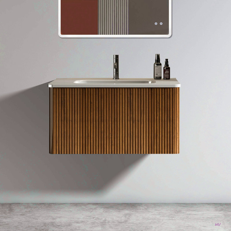 Meuble-lavabo rayé 24 po avec lavabo en céramique, meuble-lavabo mural flottant pour salle de bain moderne, pré-assemblé, 24"