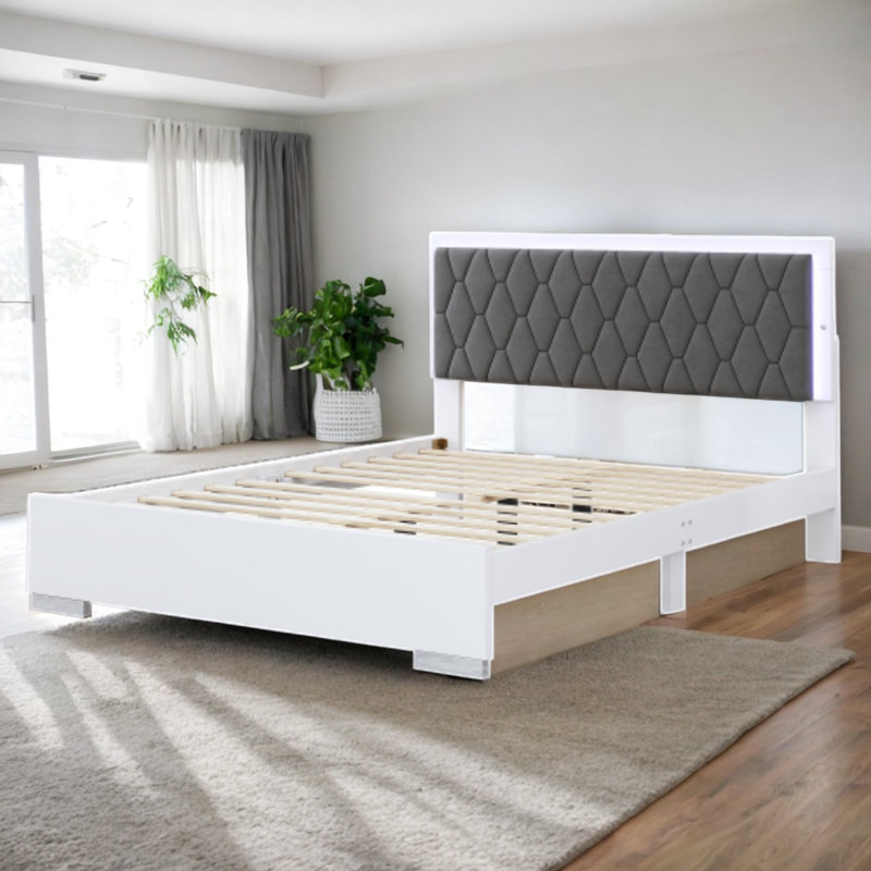Upholstered Platform Bed, White