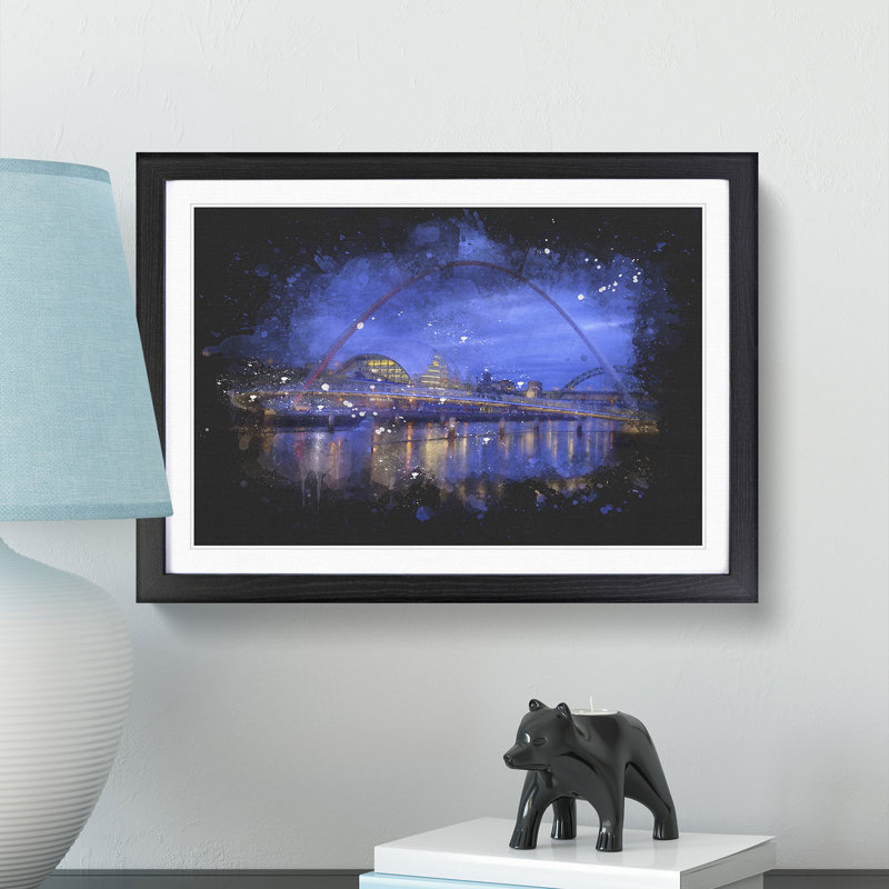 Millennium Bridge In Newcastle - Single Picture Frame Print on MDF, 45cm H x 63cm W x 2cm D, Black Framed