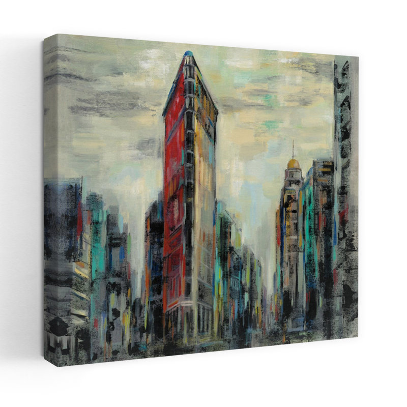 Contemporain Manhattan Flatiron Building avec art abstrait beige, H 48 po x l 48 po