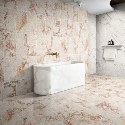 12X24 Pink Real Marble Tiles, Polished, For Residential Interior Wall And Floor Use, 4 Per Box, Luxury Design Pieces Natural Variation