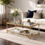 Table basse moderne de 47,2 po avec pieds en acrylique, plateau en verre trempé double couche et structure en métal doré, mobilier de salon