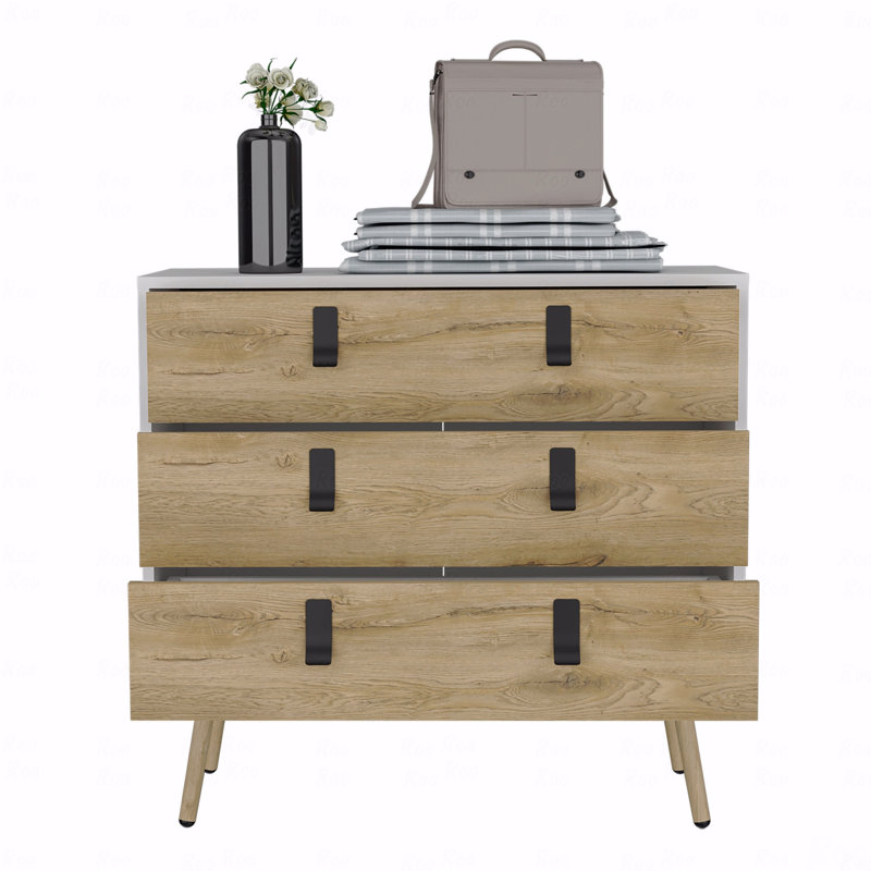 Commode, unité moderne à 3 tiroirs avec poignées