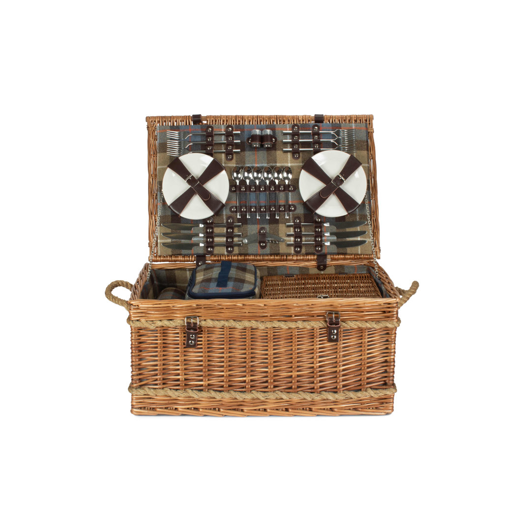 6 Person Wicker Rope Handled Fitted Picnic Hamper