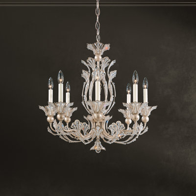 Rivendell 8 Light 26in x 23in Chandelier with Candleslips in Antique Silver with Clear Radiance Crystals
