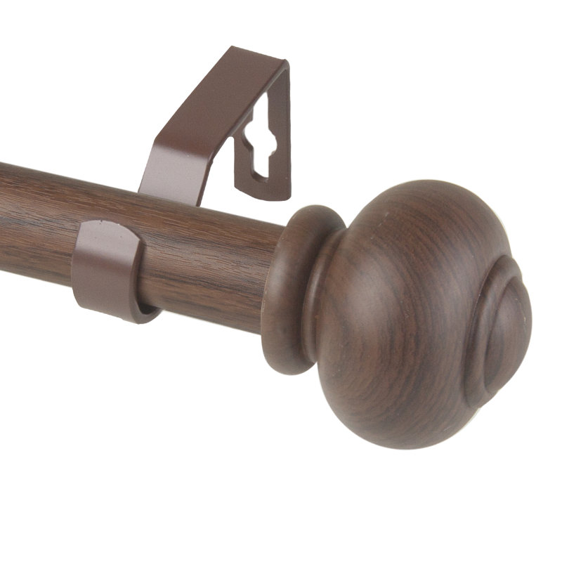 Dark Walnut Steel Adjustable Curtain Rod with Ball Finials
