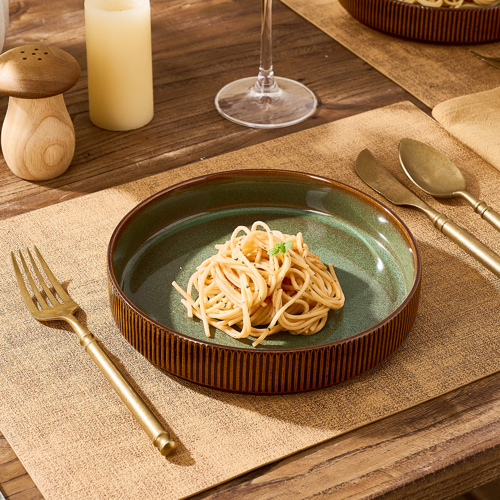 Stoneware Pasta Bowl, Moss & Cocoa