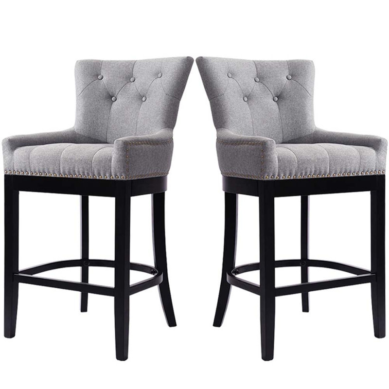 Jaeden Upholstered Counter Stool with Solid Wood Frame, Light Grey