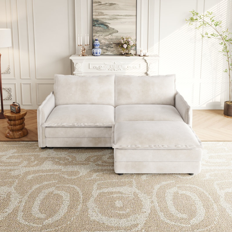 Canapé en velours Corduroy, H 33,05 po x l 75,05 po x P 58,05 po, 2, Beige