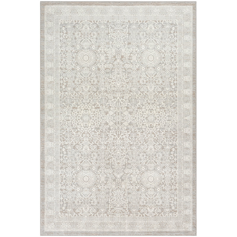 Bungalow Rose Eco Cycle Silver Ivory Vintage Indoor Rug, Rectangle 5'3" x 7'3"