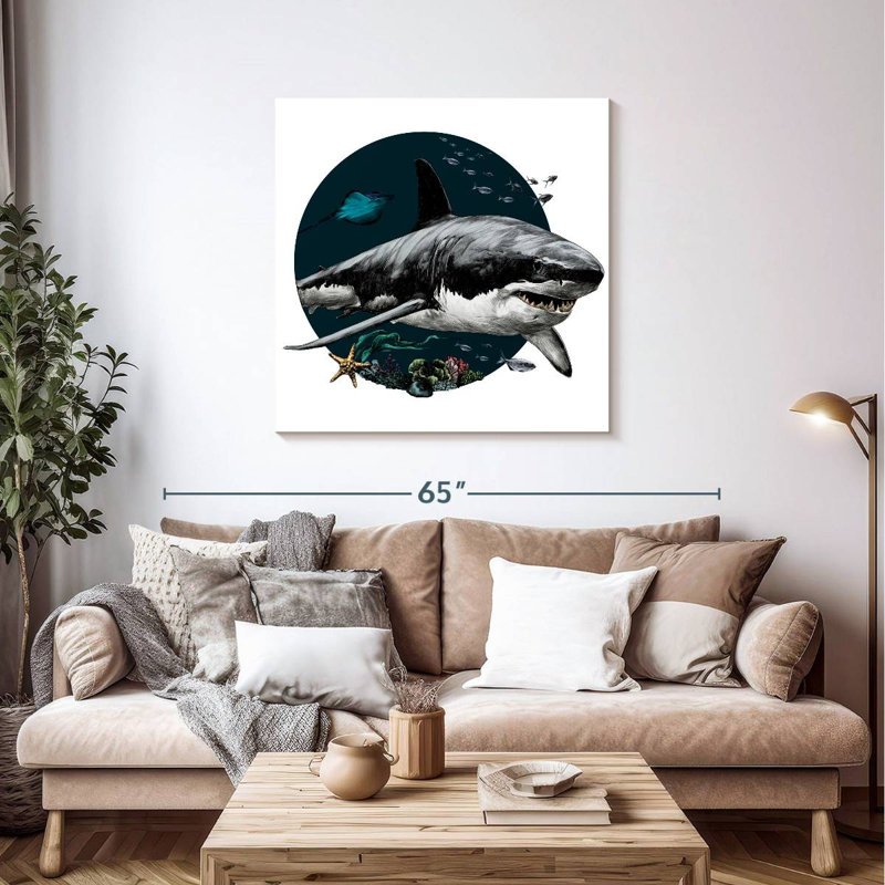 Crowle Gray Shark Illustration, 39" H x 39" W