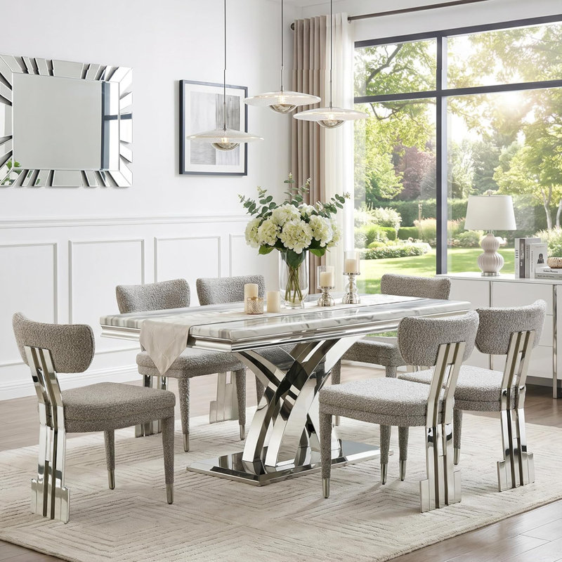 Chaises d'appoint de salle à manger rembourrées Boucle, Gris, Argent argent