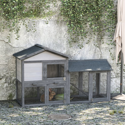 Toit d'asphalte de 58 po en bois, plateau amovible, portes verrouillables, rampe pratique pour petits animaux, construction, rampe, espace 1 à 2 lapins