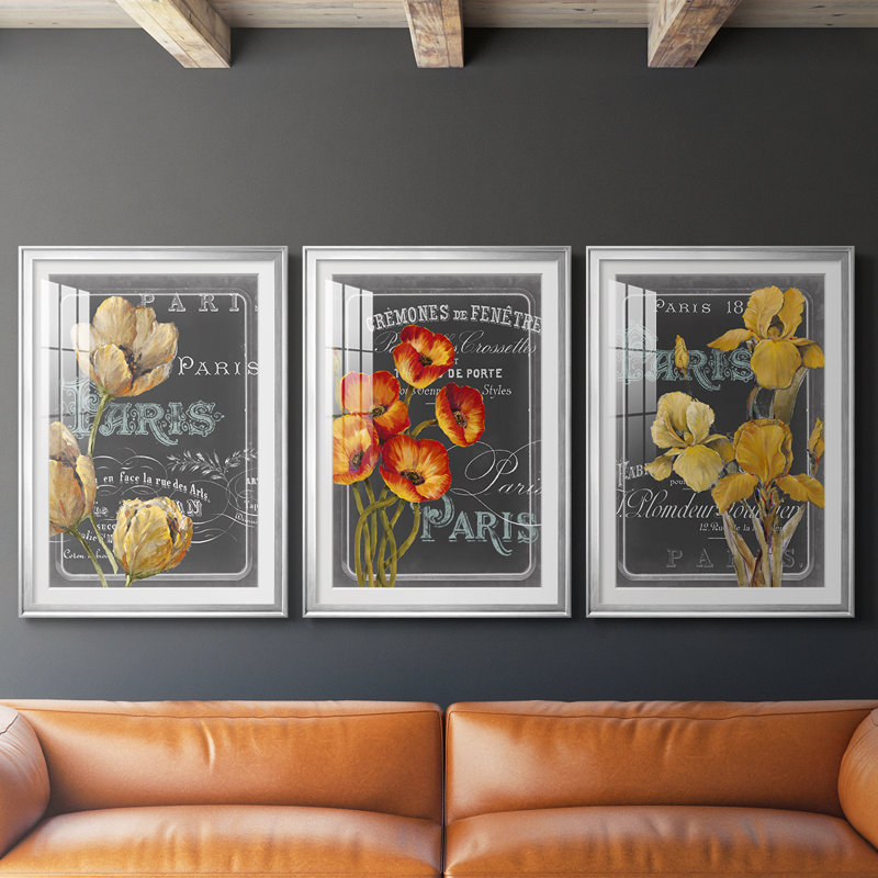 Tableau noir Paris II - Impression encadrée sur mesure de qualité supérieure mate - 3 pièces, H 19 po x l 27 po