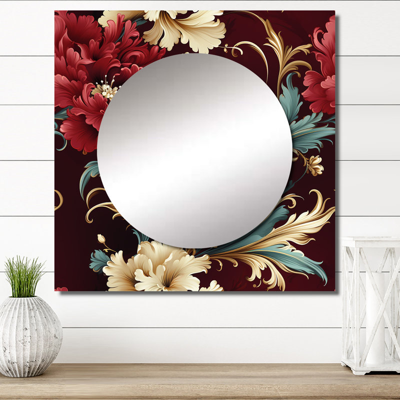 Elshan - Floral Square Mirror Wall Art For Bathroom, 23" x 23"
