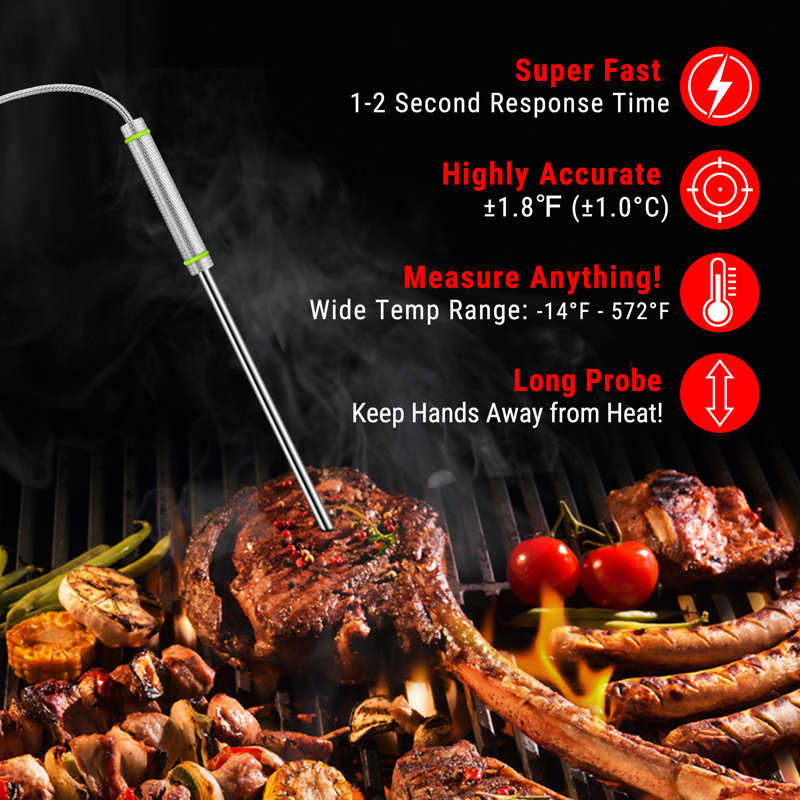 Black Digital Meat Thermometer with Color-Coded Probes