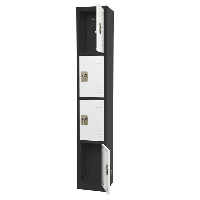 72" Black and White Steel 4-Tier Office Lockers, Set of 2