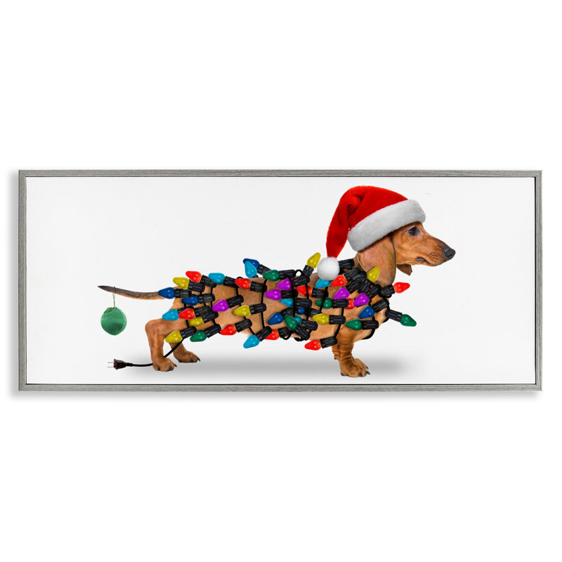 «Holiday Lights Dachshund», art de la giclée encadrée par John Hovenstine, H 13 po x l 30 po, Estampe numérique Farmhouse