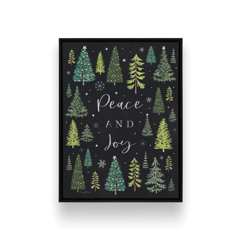 «Peace & Joy Christmas Trees» par Elizabeth Tyndall, reproduction d'art, L 36 x H 48, Black, Toile avec cadre