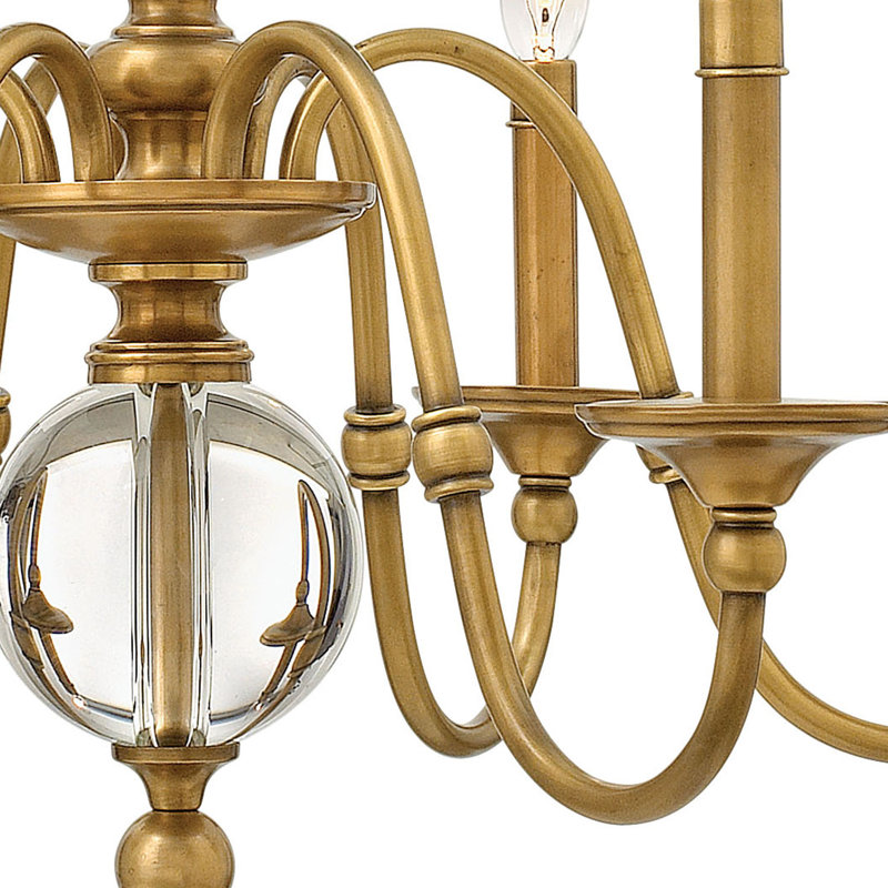 Eleanor 6 - Light Candle Style Classic Chandelier with Crystal Accents, Brass