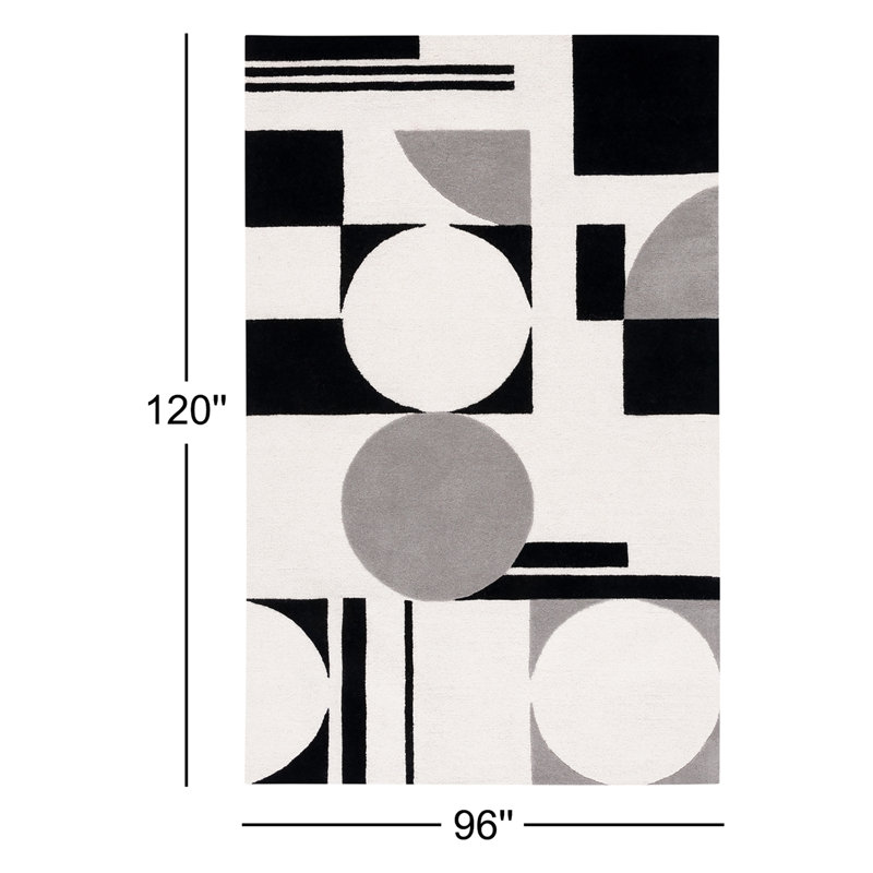 Tapis gris / noir / blanc en laine fabriqué à la main Felipe, Rectangle 8 pi x 10 pi