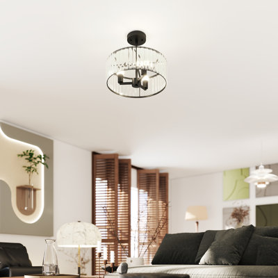 HOMCOM Crystal Ceiling Light Fixture Semi Flush Mount Modern 39 cm Black