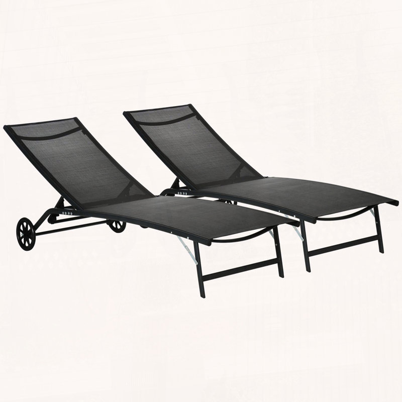 Ensemble de 2 chaises longues avec roulettes et positions réglables Outsunny