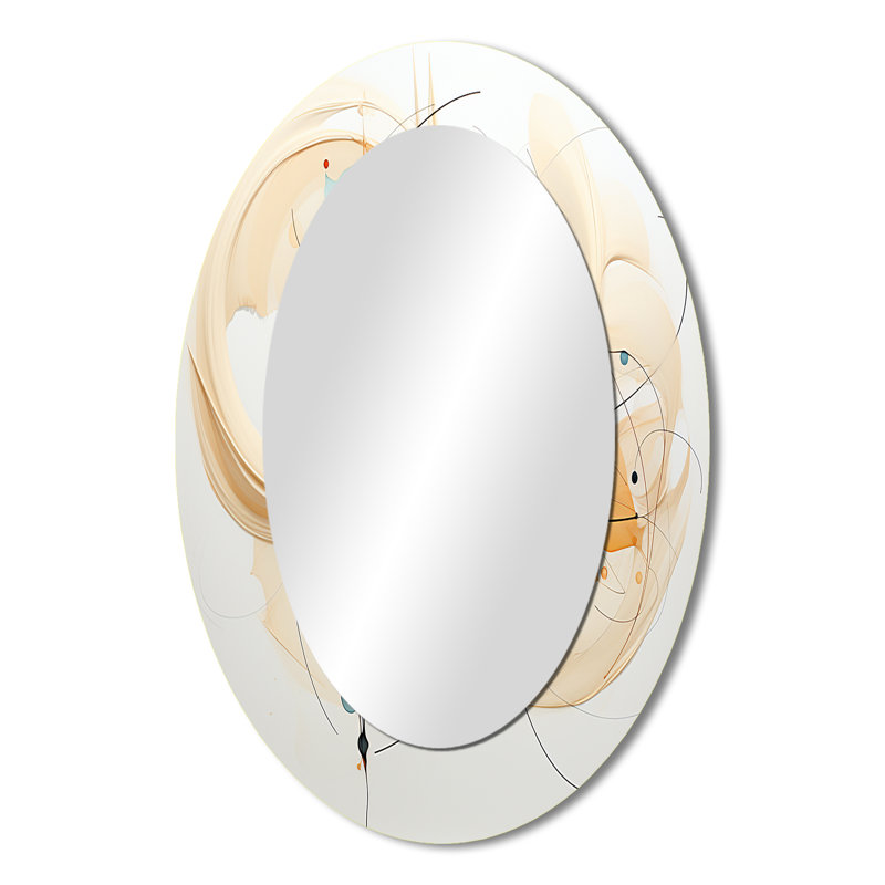Teal Orange Line Art Conceptual Abstracts II - Modern Oval Wall Mirror, 36" x 24"