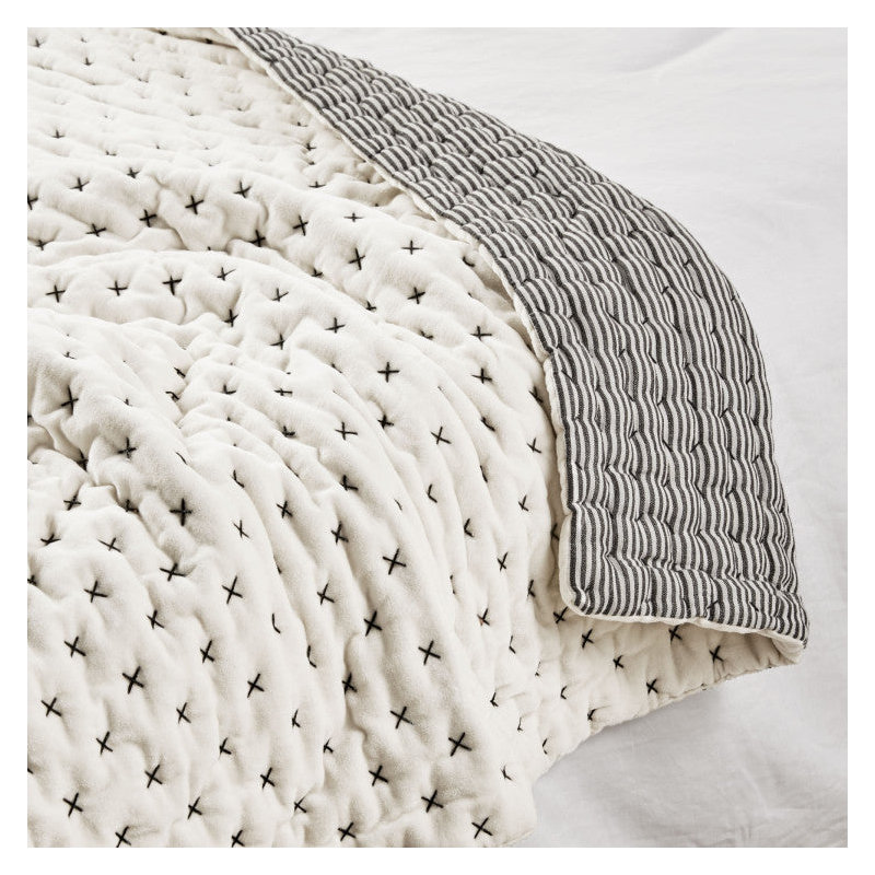 Quilted Throw Blanket, Pale Grey