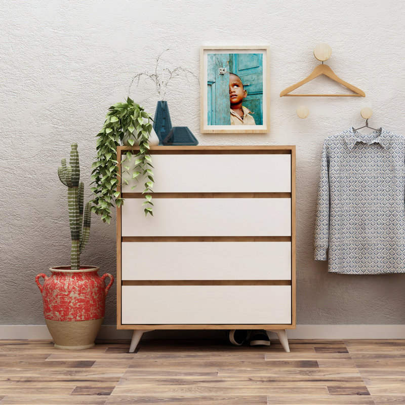 4 Drawer 27.6" W Lingerie Chest, Oak/White