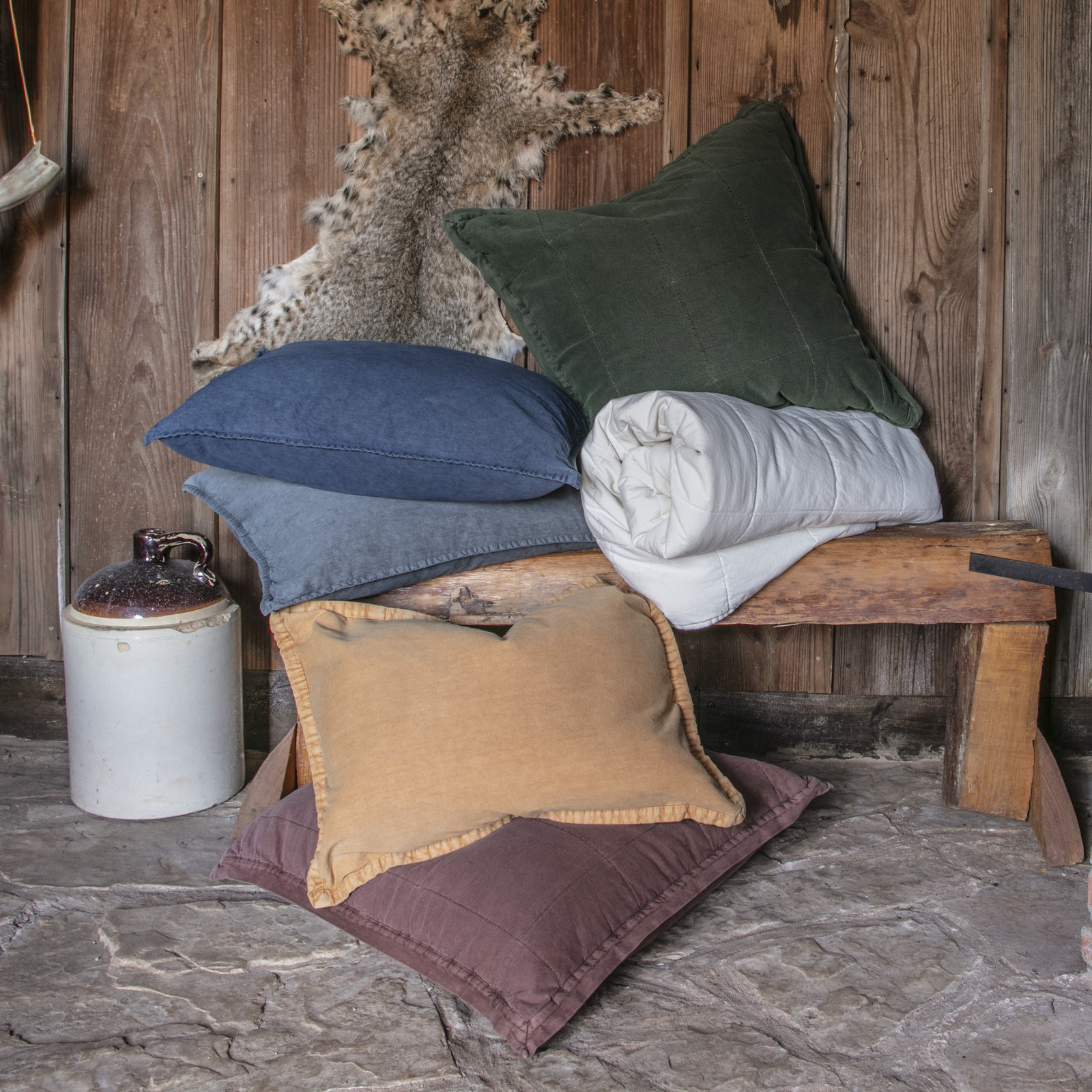 Stonewashed Cotton Canvas Solid Color Classic Chic Casual Modern Rustic Coverlet Set, Natural, King Coverlet + 2 King Shams