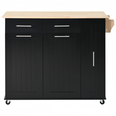 Kitchen Island with Drop Leaf, Kitchen Storage Cart with 3 Tier Pull Out Cabinet Organizer, Internal Storage Rack, Rolling Kitchen Cart on Wheels with by Ebern Designs