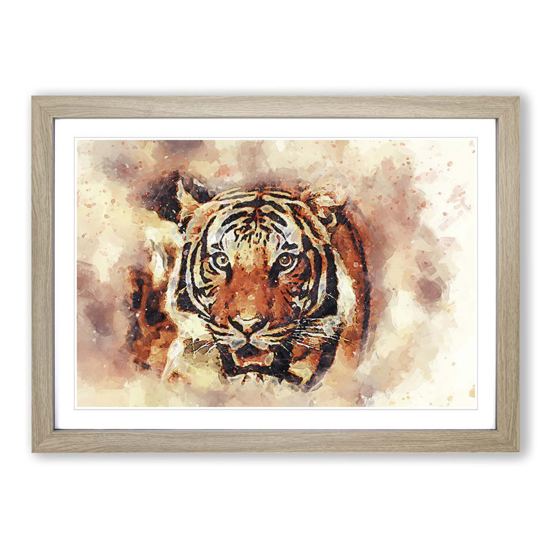 Tiger in Abstract - Picture Frame Painting Print, Oak, 40cm H x 60cm W x 2cm D